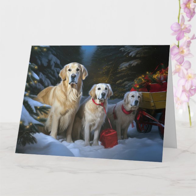 Cartão Ouro Retriever Snowy Sleigh Decência de Natal (Orquídea)