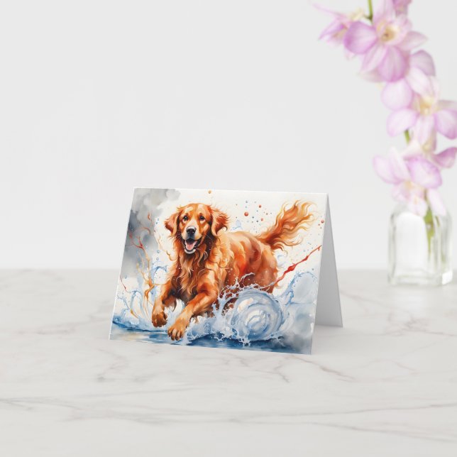 Cartão Ouro Retriever Splash Art Watercolor Vazio (Orquídea)