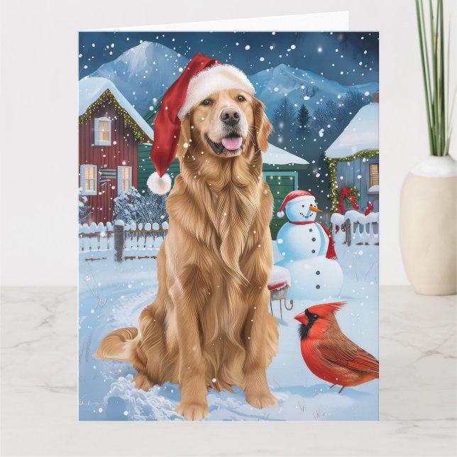 Cartão Ouro Retriever Winter Wonderland Natal Joy (Frente)