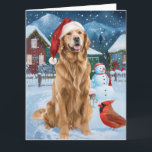 Cartão Ouro Retriever Winter Wonderland Natal Joy<br><div class="desc">Este design festivo captura o espírito alegre da época de férias, apresentando um adorável filhote vestindo um chapéu de Papai Noel. O cachorro está aninhado numa terra maravilhosa de inverno, completo com um boneco de neve, uma árvore de Natal decorada, e presentes lindamente envoltos. Os flocos de neve caem suavemente,...</div>