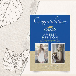 Cartão Ouro Rústico Azul Graduado 2023 2 Foto Graduação