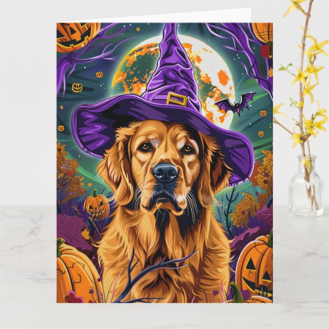 Cartão Ouro Spooky Retriever Halloween Pumpkin (Flor Amarela)