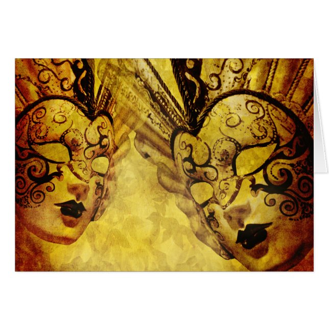 Cartão Ouro Vintage Máscaras venezianas (Frente Horizontal)