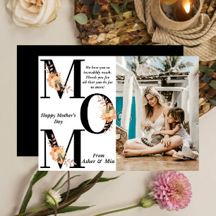 Cartão Ousada MÃE Preta Boho Flores Foto Dia das Mães
