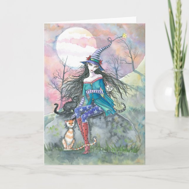 Cartão Out of the Ordinary Halloween Witch and Cats Card (Frente)