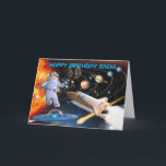 Cartão Out of This World Funny Astronaut Birthday Card<br><div class="desc">This unique birthday card features a realistic rocket ship,  ufo,  stars,  and planets against a night sky background. Turn a photo into an Astronaut and personalize with your wording.</div>