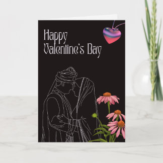 Cartão Outline of a couple with bright Flowers valentine
