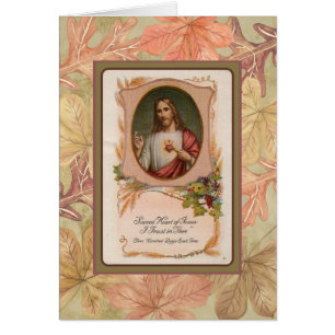 Cartão outono deixa coração sagrado de Jesus