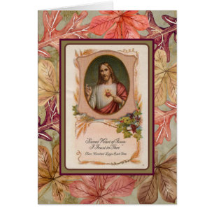 Cartão outono deixa coração sagrado de Jesus