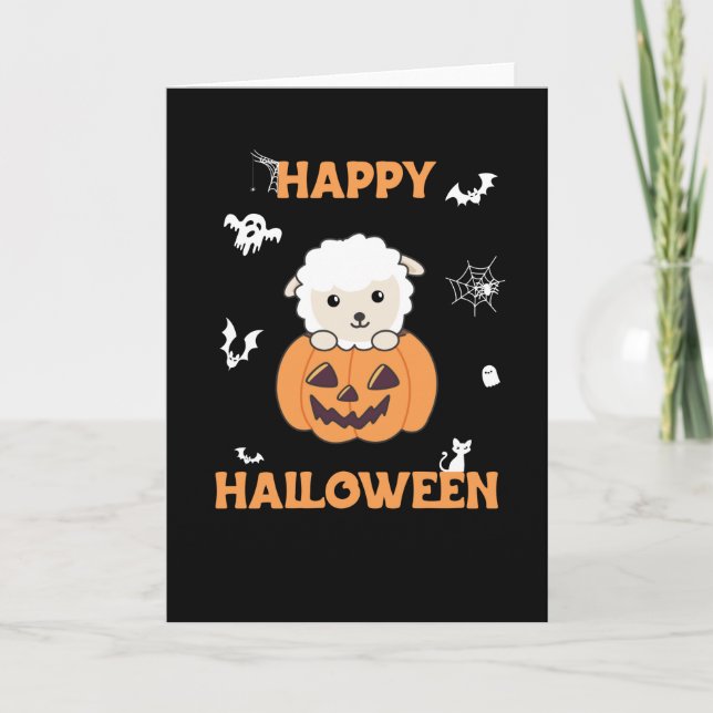 Cartão Ovelhas em abóbora aboborinha Feliz Dia das Bruxas (Frente)