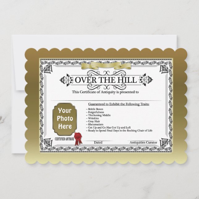 Cartão Over The Hill adiciona um certificado de aniversár (Frente)