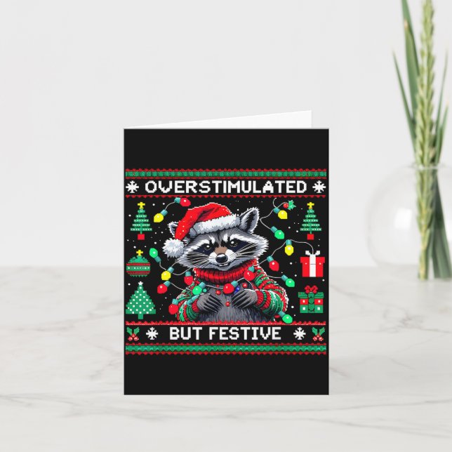 Cartão Overstimulated But Festive Raccoon Christmas  (Frente)