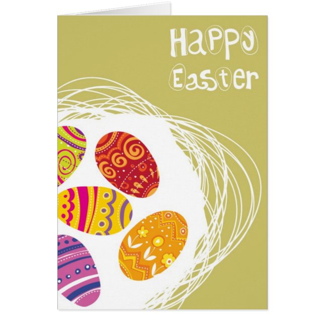 Cartão Ovo da páscoa no ninho no fundo verde (Frente)