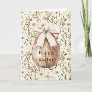 Cartão Ovo de Páscoa Floral de Madeira Falsa Verde Creme