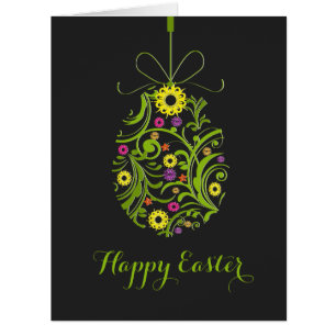 Cartão Ovo Retro Floral Abstrato felz pascoa