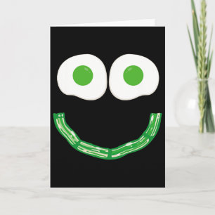 Cartão Ovos Com Rosto Sorridente Verde E Café Da Manhã De