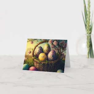 Cartão Ovos de Páscoa Decorados Artisticamente em uma Ces