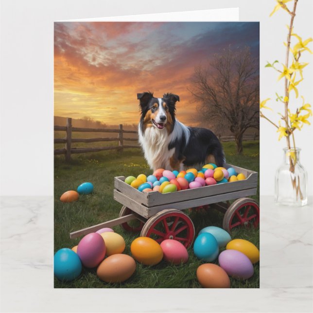Cartão Ovos de Páscoa do Border Collie (Flor Amarela)