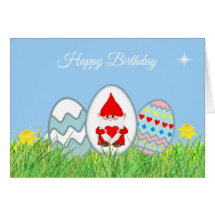 Cartão Ovos de Páscoa Pintados & Gnome de Aniversário Fof