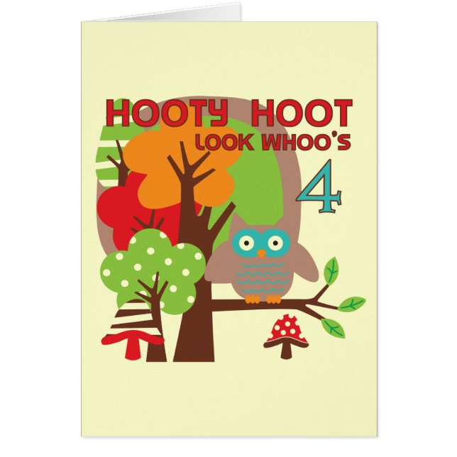 Cartão Owl 4th Birthday T shirts e presentes (Frente)