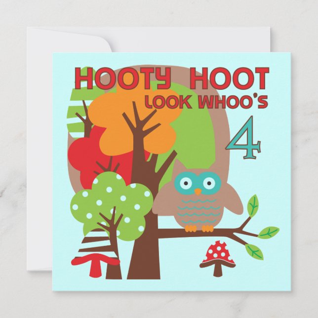 Cartão Owl 4th Birthday T shirts e presentes (Frente)