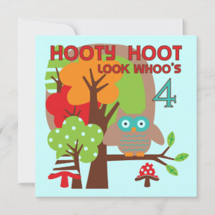 Cartão Owl 4th Birthday T shirts e presentes