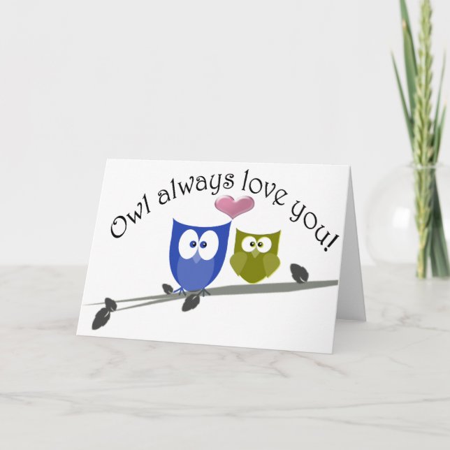 Cartão Owl always love you, cute Owls Art (Frente)