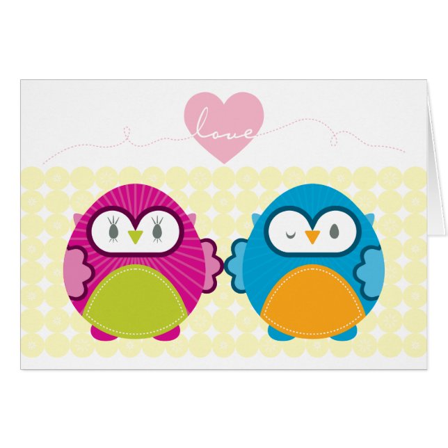 Cartão OWL AMOR: garota brilhante + menino (Frente Horizontal)