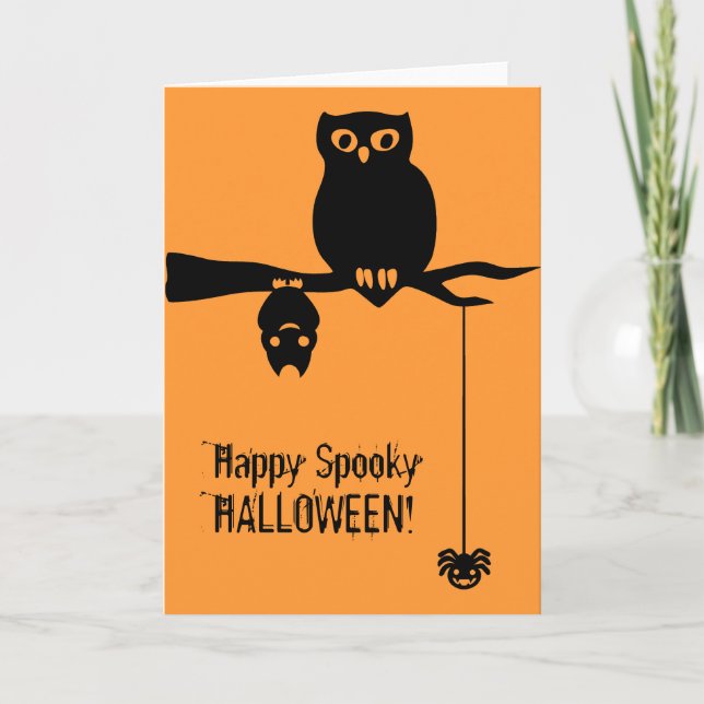 Cartão Owl-Bat-Spider Spooky Halloween (Frente)