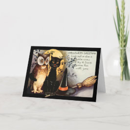Cartão Owl Black Cat Full Moon Witch's Hat Broom