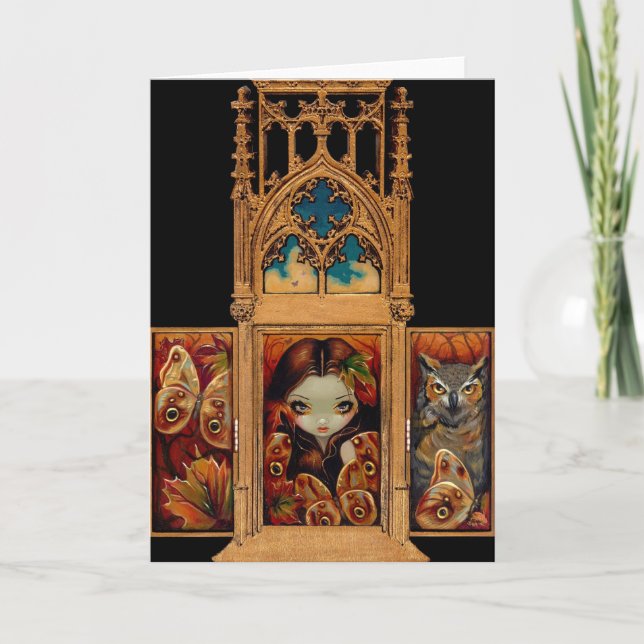 Cartão "Owl Butterfly Triptych" Greeting Card (Frente)