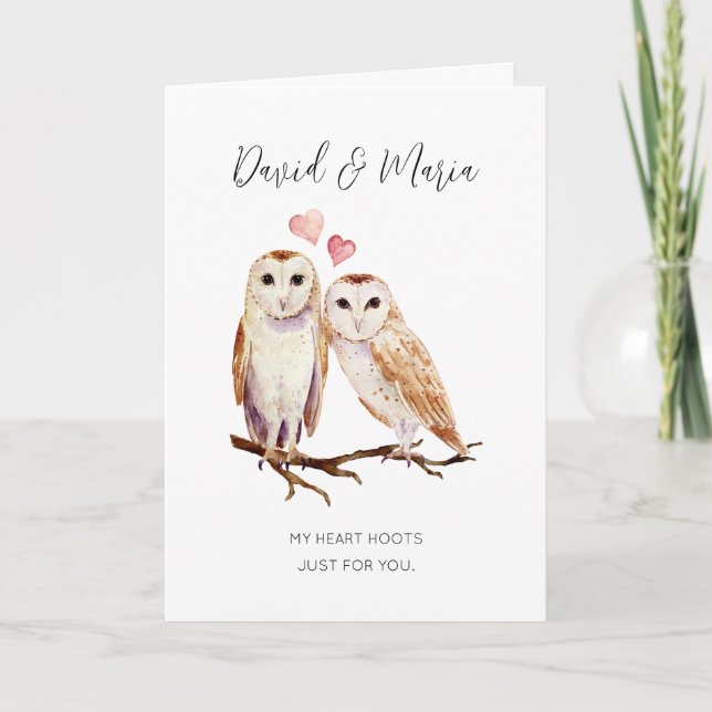 Cartão Owl Couple My Heart Hoots Anniversary (Frente)
