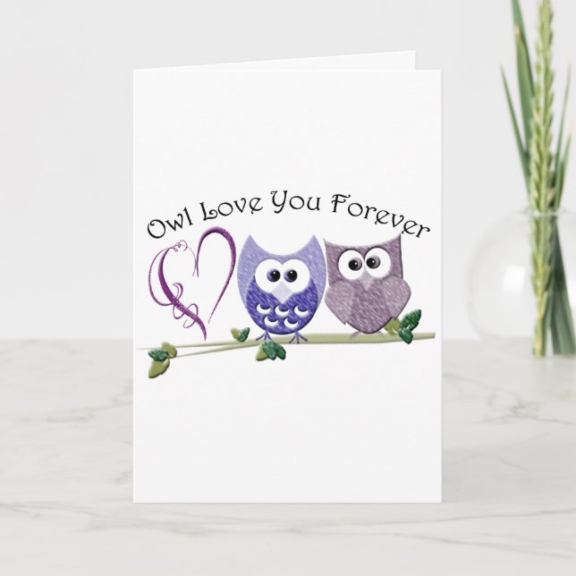 Cartão Owl Love You Forever, Cute Owls and Heart design (Frente)