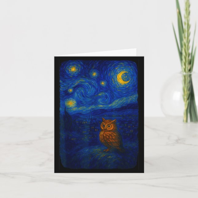 Cartão Owl Starry Cute Night Van Gogh Owl Bird Lovers Wom (Frente)