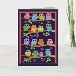 Cartão Owls on branches cute text Birthday card