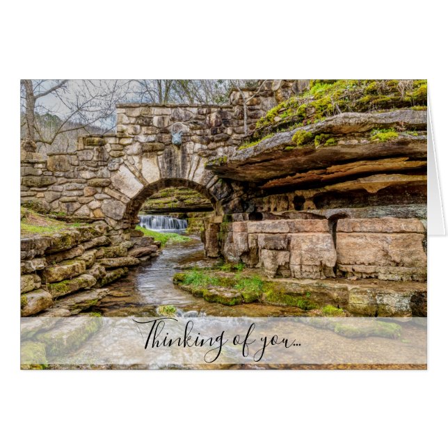 Cartão Ozarks Waterfall under Bridge Thinking of you Card (Frente horizontal)
