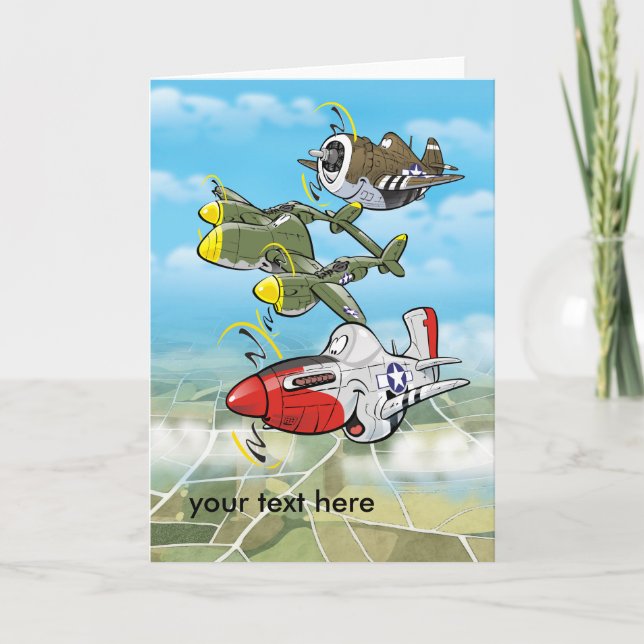 Cartão P-51 mustang, P-38 and P-47  greeting card (Frente)