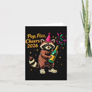 Cartão P Fizz Cheers 2026 Design de Ano Novo de Guaxinim 