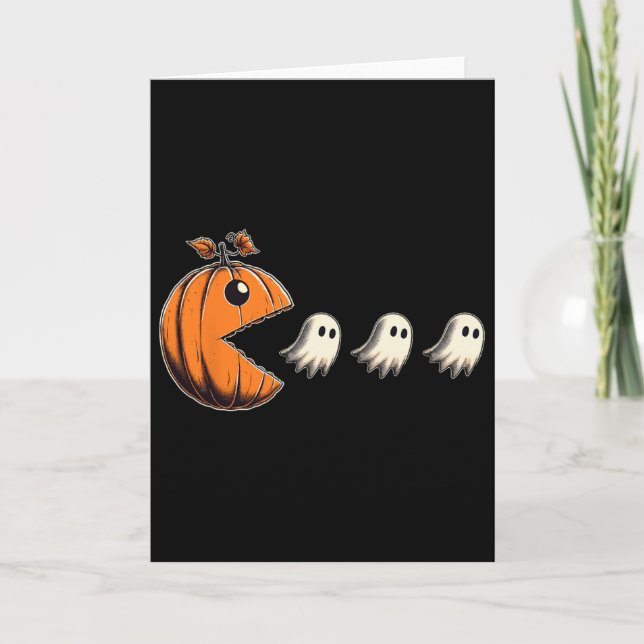 Cartão Pacween Abóbora Engraçada de Halloween Fantasma Ch (Frente)