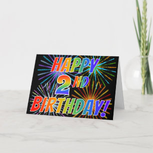 Cartão Padrão Arco-íris "FELIZ 2º ANIVERSÁRIO!" + Fogos d