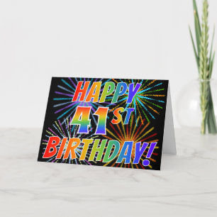 Cartão Padrão Arco-íris "FELIZ ANIVERSÁRIO DE 41 ANOS!" +