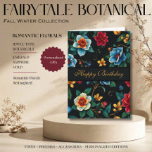 Padrão Botânico de Conto de Fadas Feliz Aniversári