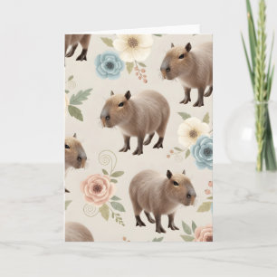 Cartão Padrão contínuo de capivara em aquarela fofa