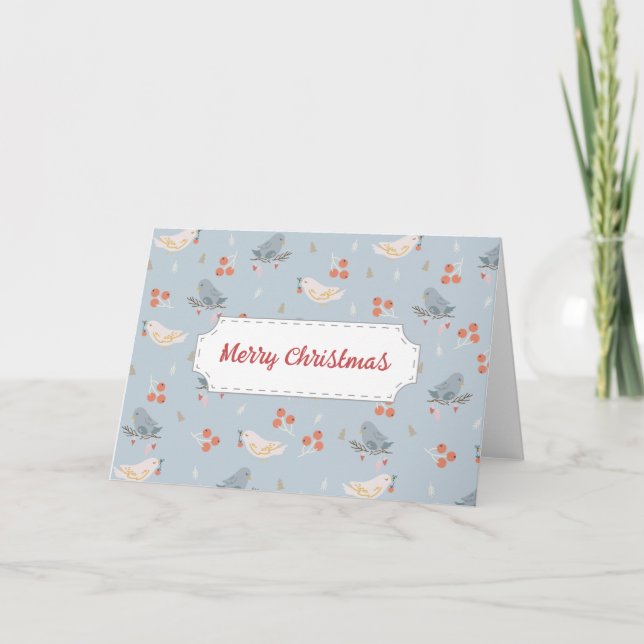 Cartão Padrão contínuo de pássaros de Natal pastéis (Frente)