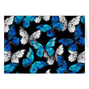 Cartão Padrão contínuo escuro com borboletas azuis Morpho