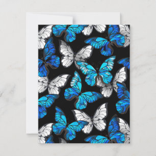 Cartão Padrão contínuo escuro com borboletas azuis Morpho