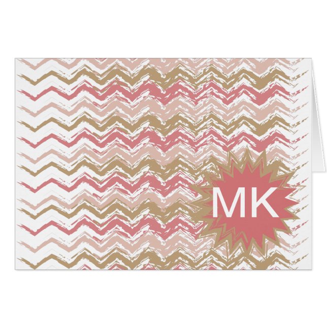 Cartão Padrão Coral Spice Scribble ZigZag Chevron (Frente Horizontal)