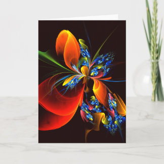 Cartão Padrão de Abstrato de Arte Floral Azul Laranja Mod