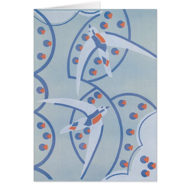 Cartão Padrão de animais de aves Pochoir Jazz Art Deco Vi (Frente)