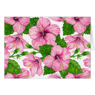 Cartão Padrão de aquarela de hibisco rosa
